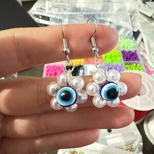 White and Blue Flower Eye Earrings